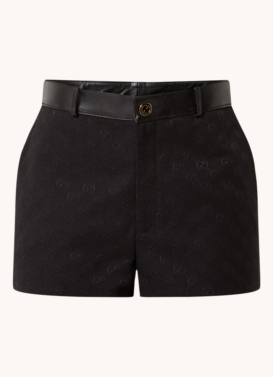 Gucci Mid waist slim fit korte broek met logoprint en details van lamsleer  - voorkant zwart