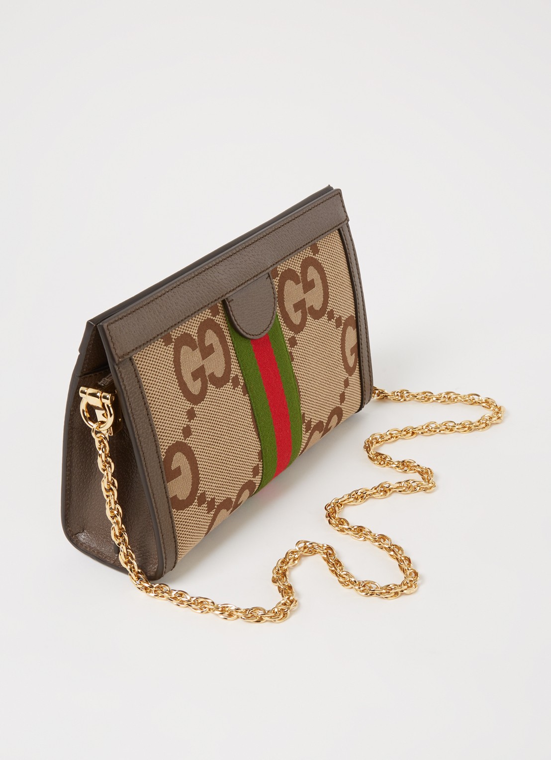Gucci Ophidia Jumbo Small schoudertas van canvas met leren details - achterkant lichtbruin