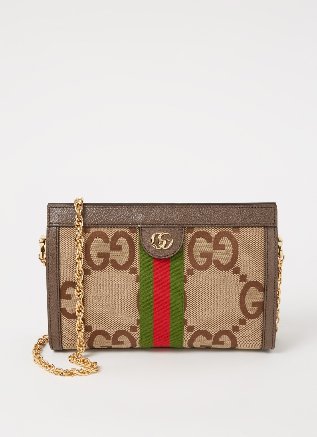 Gucci Ophidia Jumbo Small schoudertas van canvas met leren details - voorkant 5 lichtbruin