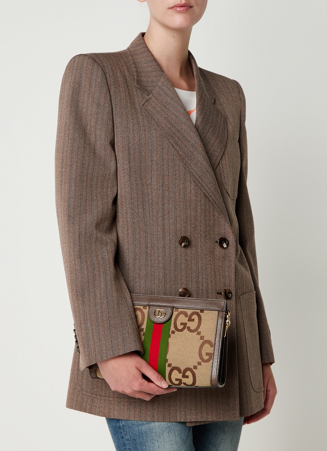 Gucci Ophidia Jumbo Small schoudertas van canvas met leren details - voorkant 6 lichtbruin