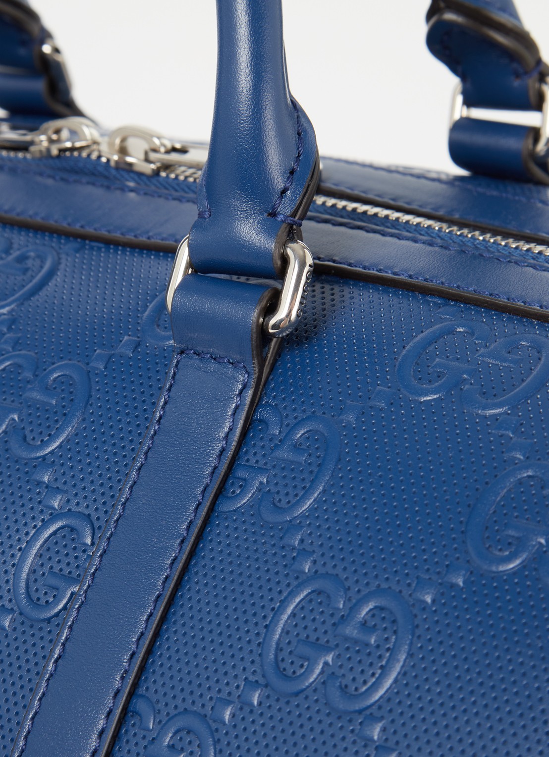 Gucci Weekendtas van leer met logoprint - detail 6 blauw