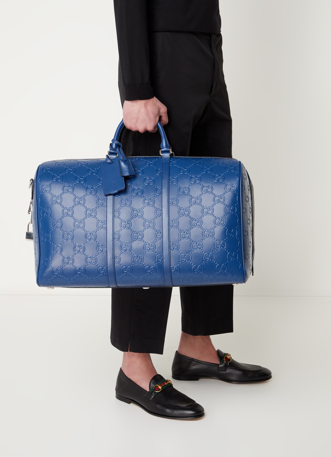 Gucci Weekendtas van leer met logoprint - voorkant 3 blauw