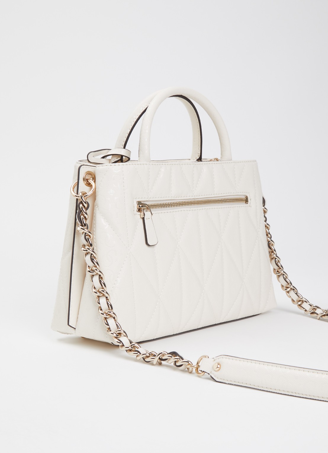 GUESS Aldina handtas met logoprint en afneembare schouderriem - achterkant gebroken wit
