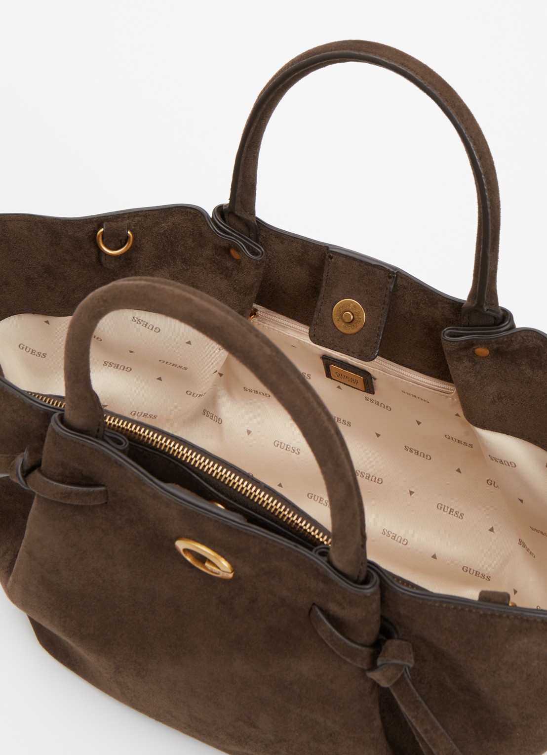 GUESS Allegra Girlfriend handtas met afneembare schouderriem  - detail 2 donkerbruin