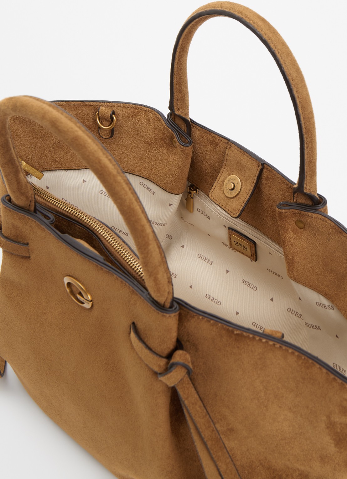 GUESS Allegra Girlfriend handtas met afneembare schouderriem  - detail 3 cognac