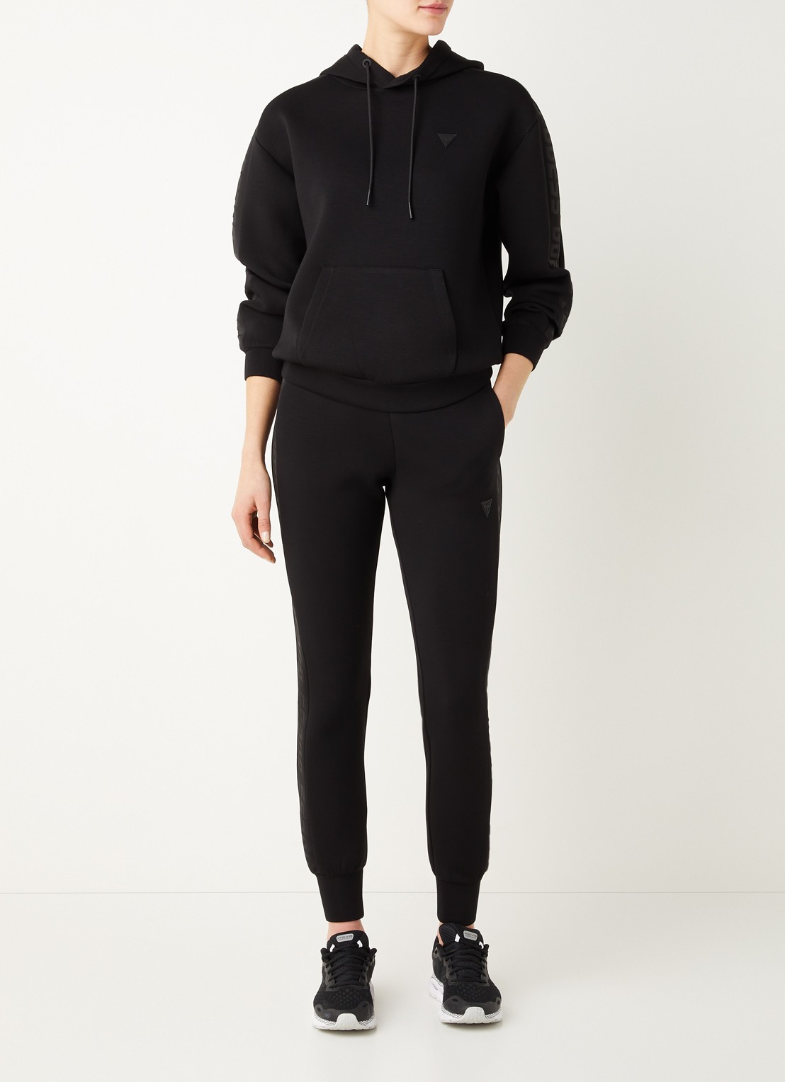 GUESS Allie Scuba high waist slim fit joggingbroek met logoband - voorkant 2 zwart