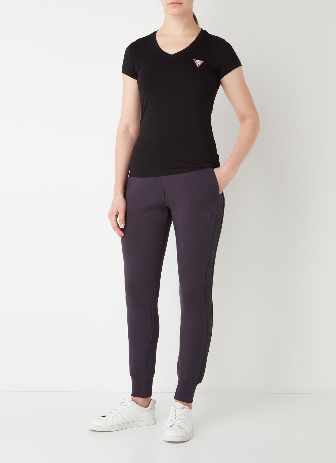GUESS Allie Scuba high waist slim fit joggingbroek met logoband - voorkant 4 blauw