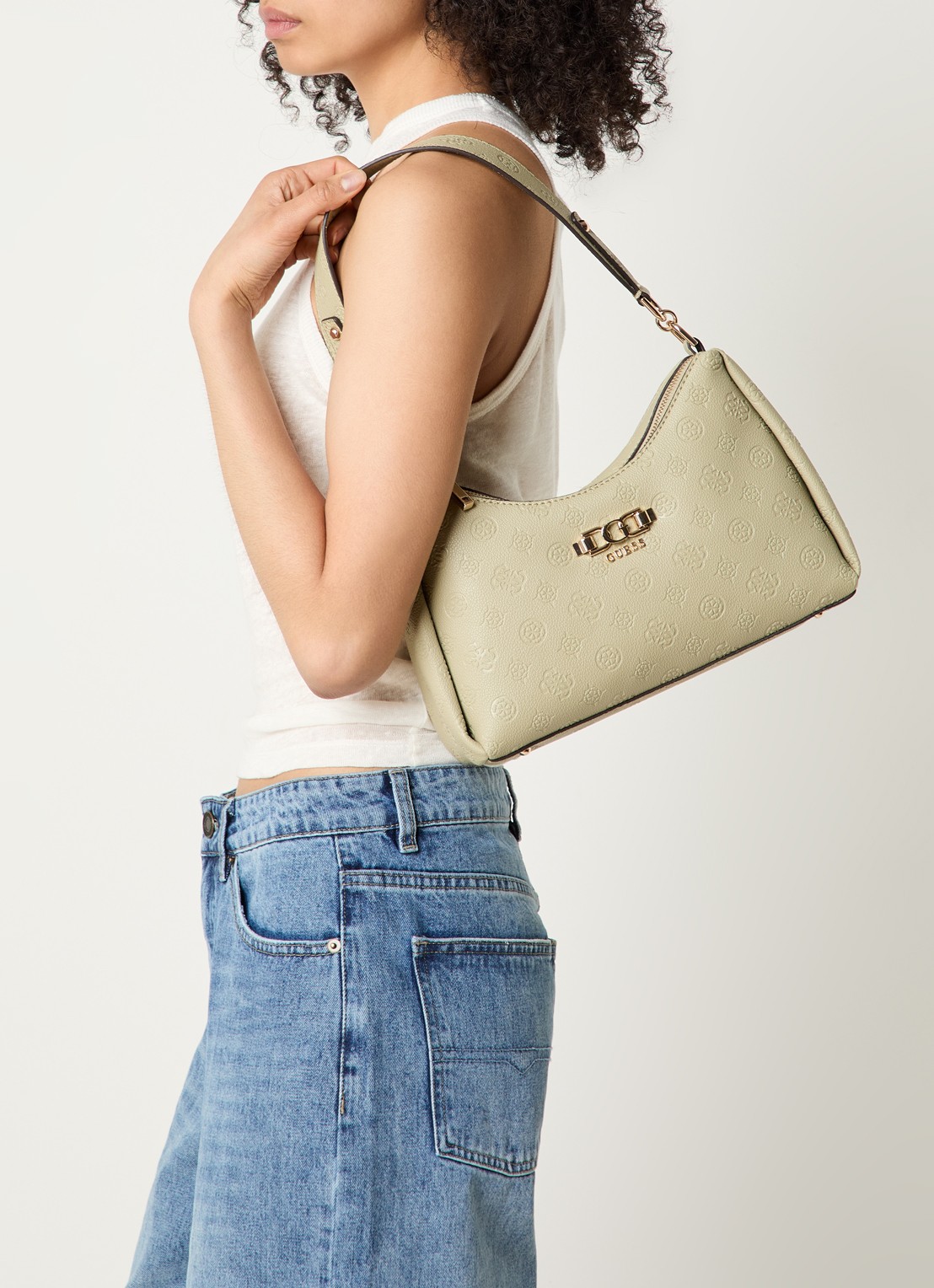 GUESS Anise schoudertas met print - voorkant 2 lindegroen
