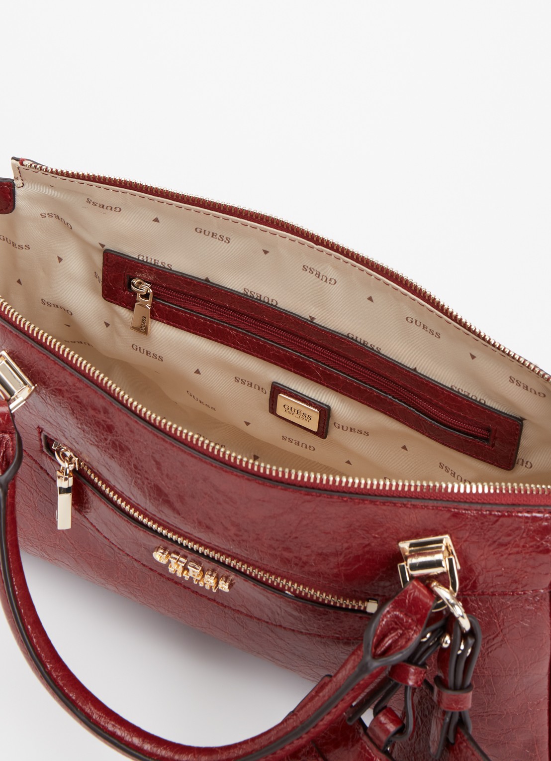 GUESS Antonia handtas van imitatieleer met afneembare schouderriem  - detail 3 rood