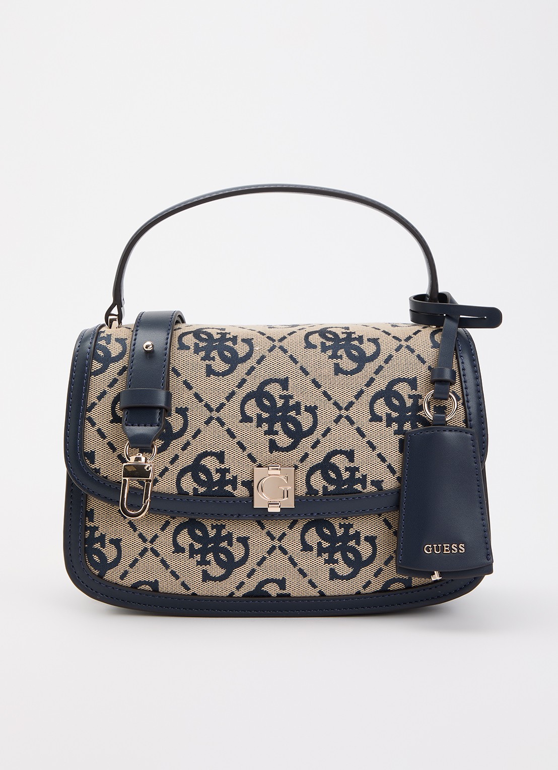 GUESS Audrey crossbodytas met logoprint en afneembare schouderriem - voorkant donkerblauw