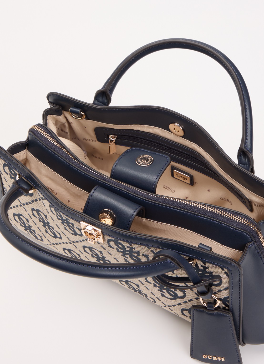 GUESS Audrey handtas met logoprint en afneembare schouderriem - detail 3 donkerblauw