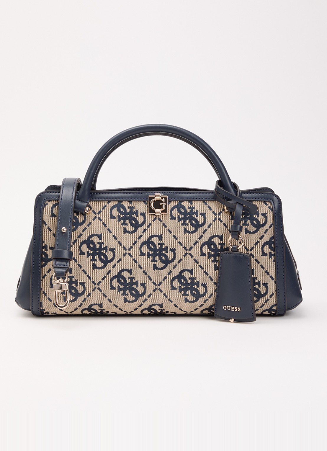 GUESS Audrey handtas met logoprint en afneembare schouderriem - voorkant 2 donkerblauw