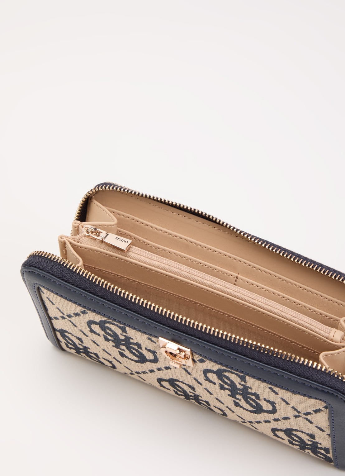GUESS Audrey portemonnee met logoprint - voorkant 3 donkerblauw