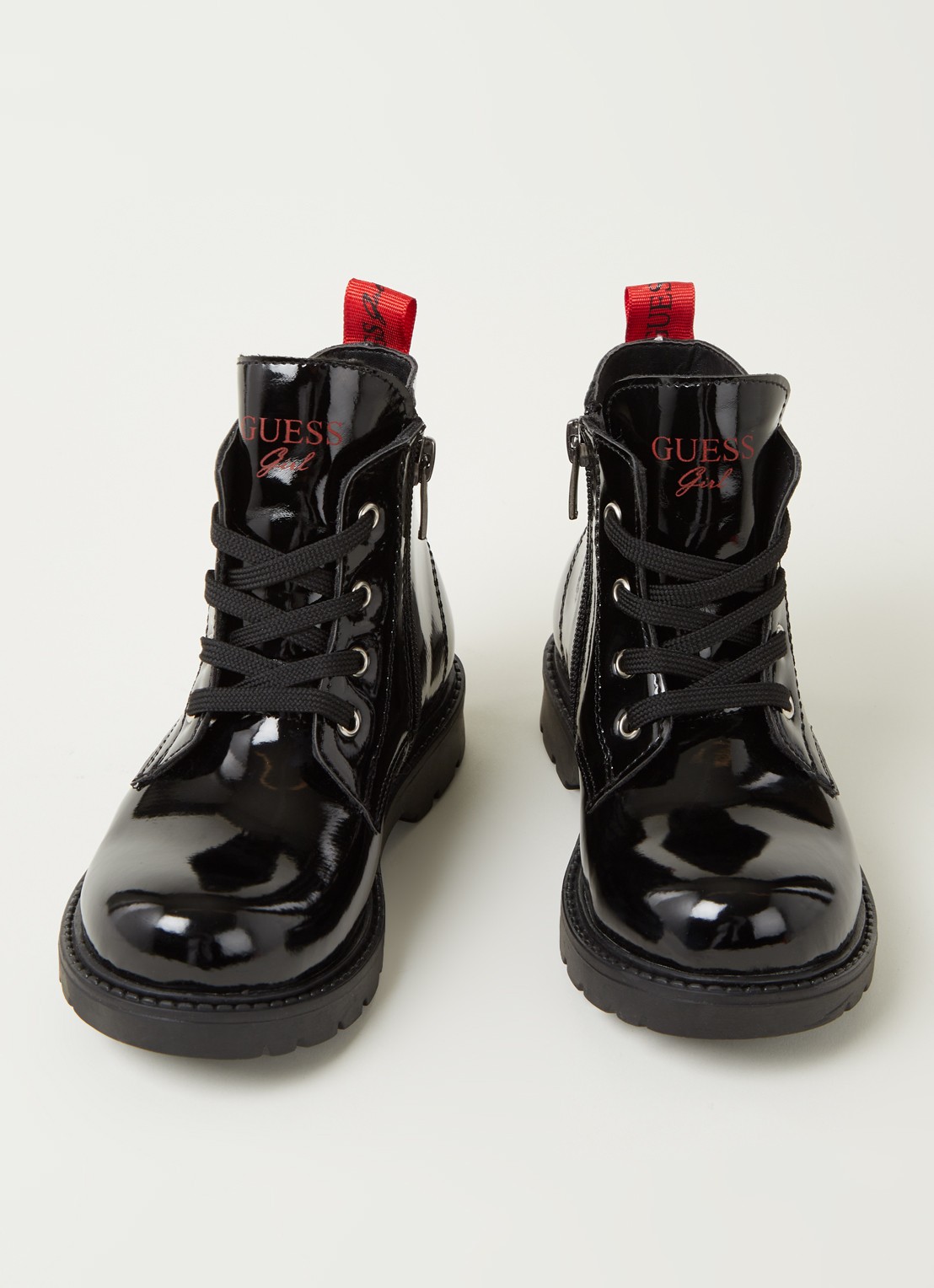 GUESS Biker boot met logo en lak finish - voorkant 2 zwart