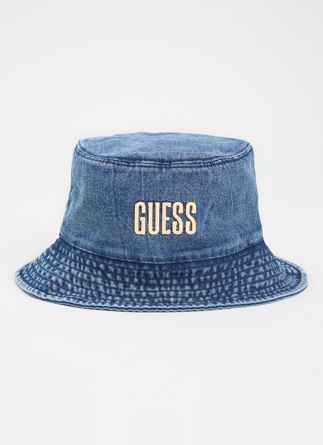 GUESS Bucket hoed van denim met logo - voorkant 2 denim