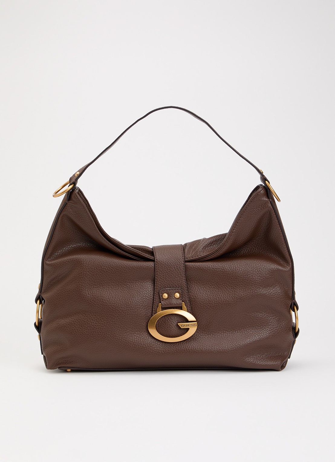 GUESS Camden Large schoudertas van imitatieleer - voorkant chocoladebruin
