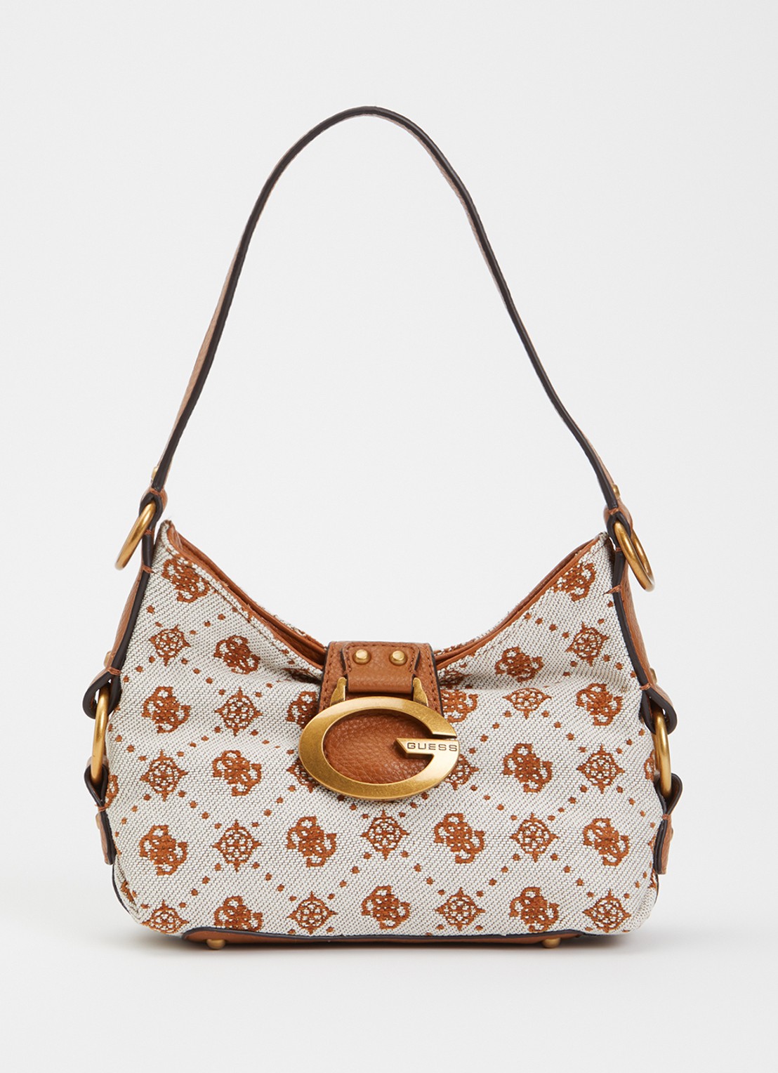 GUESS Camden Mini schoudertas met logoprint - voorkant 4 cognac