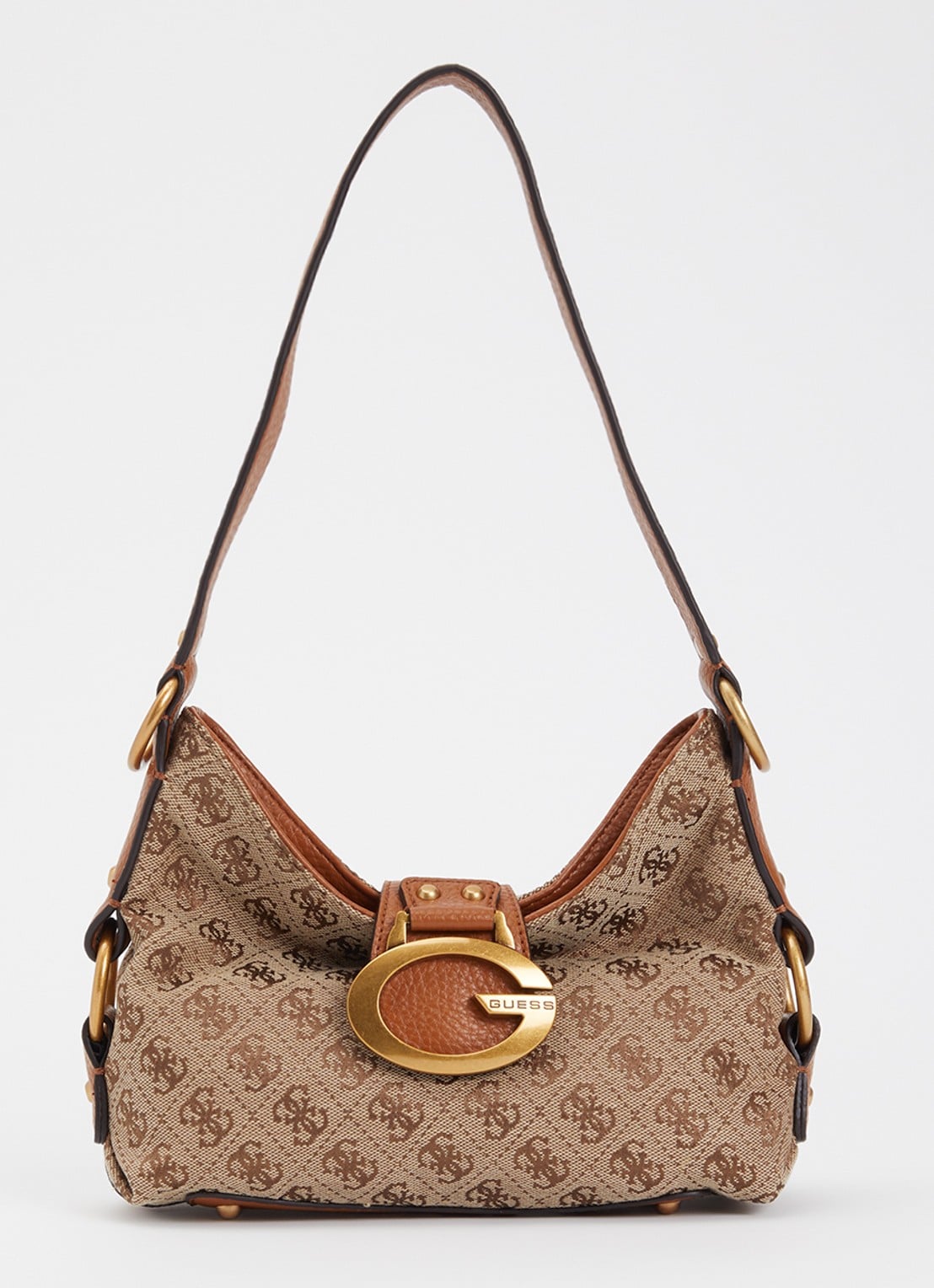 GUESS Camden Mini schoudertas met logoprint - voorkant 2 beige