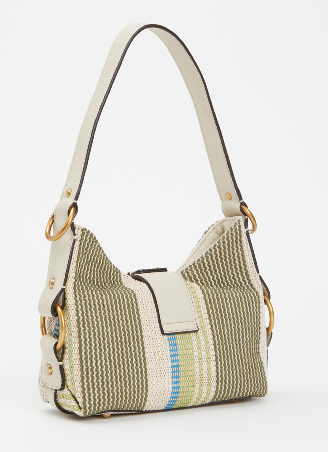 GUESS Camden Mini schoudertas met streepprint - achterkant olijfgroen