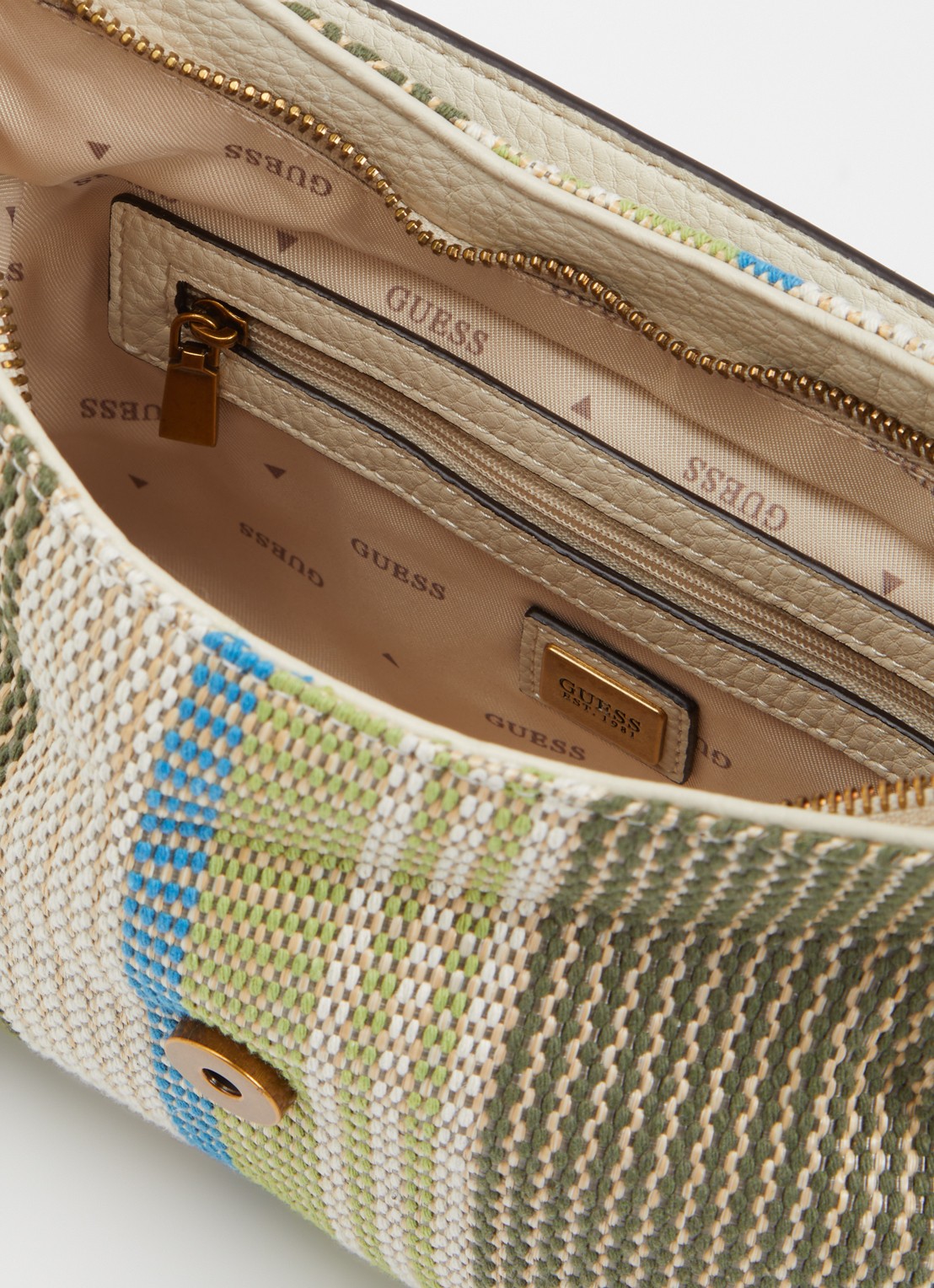 GUESS Camden Mini schoudertas met streepprint - detail 4 olijfgroen