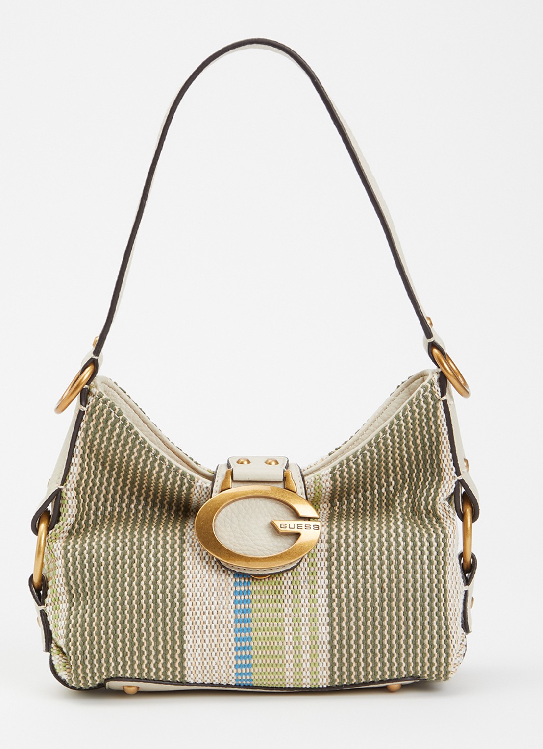 GUESS Camden Mini schoudertas met streepprint - voorkant 2 olijfgroen