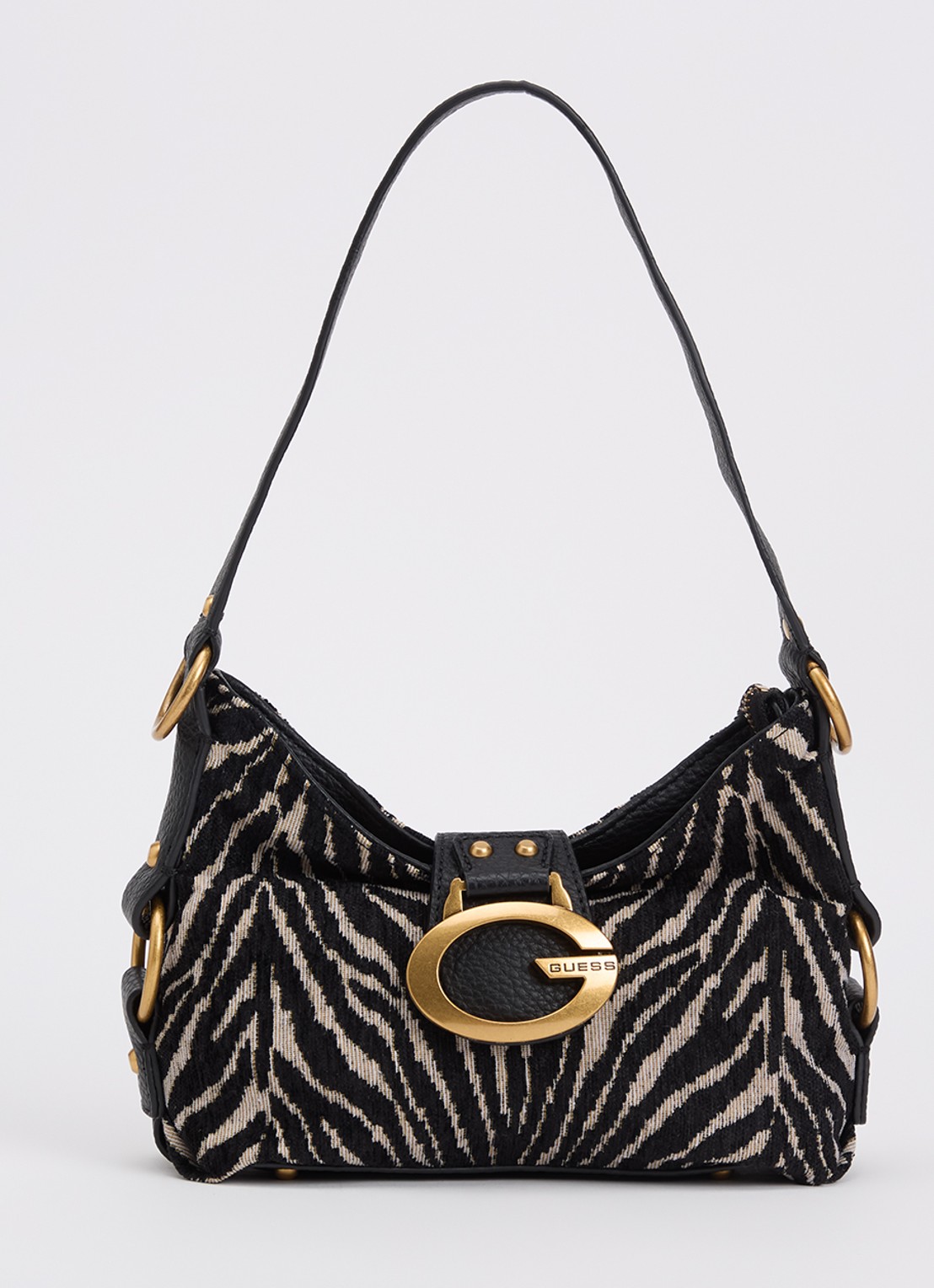 GUESS Camden Mini schoudertas met zebraprint - voorkant 5 zwart
