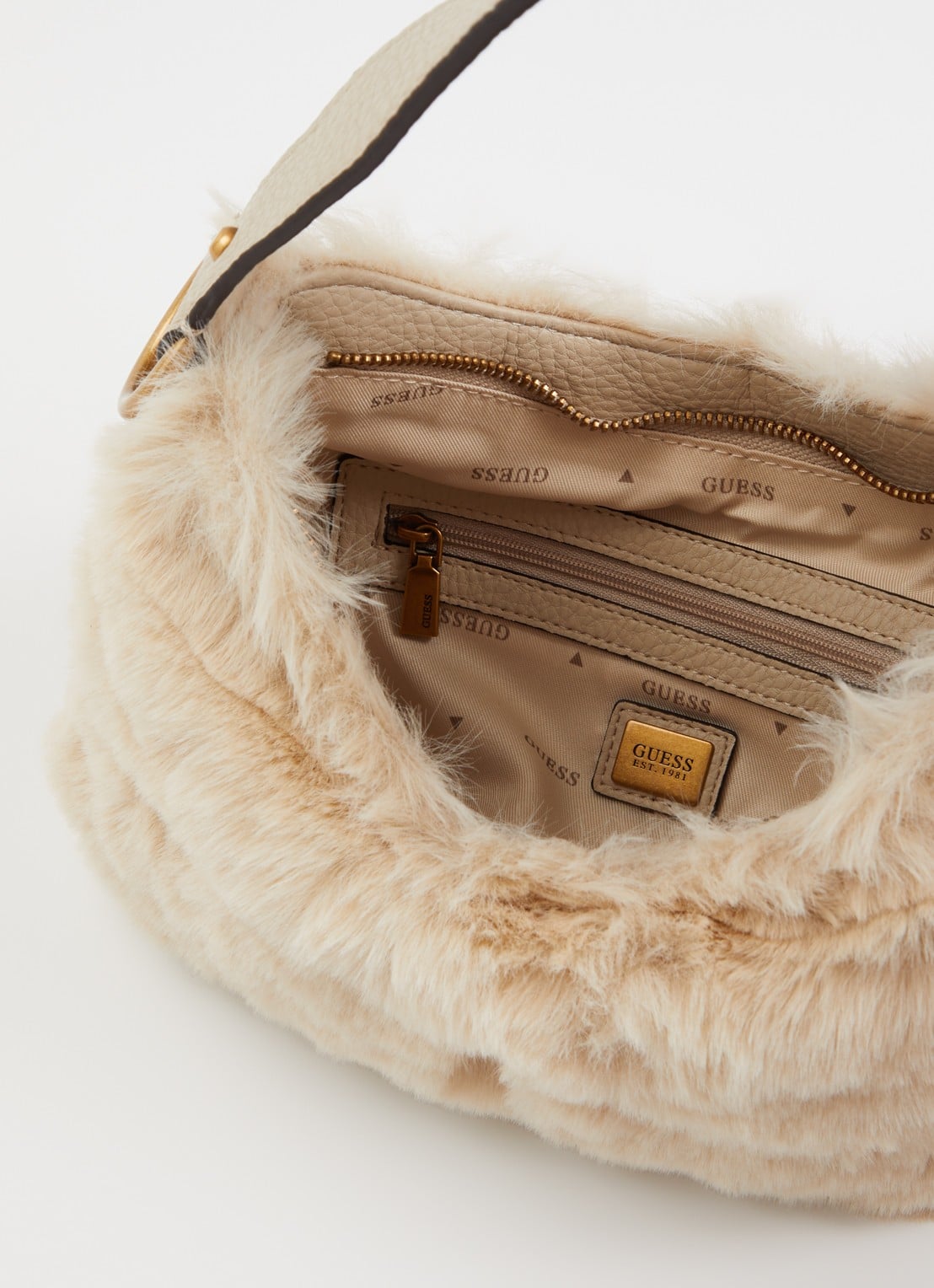 GUESS Camden Mini schoudertas van imitatiebont - detail 3 creme