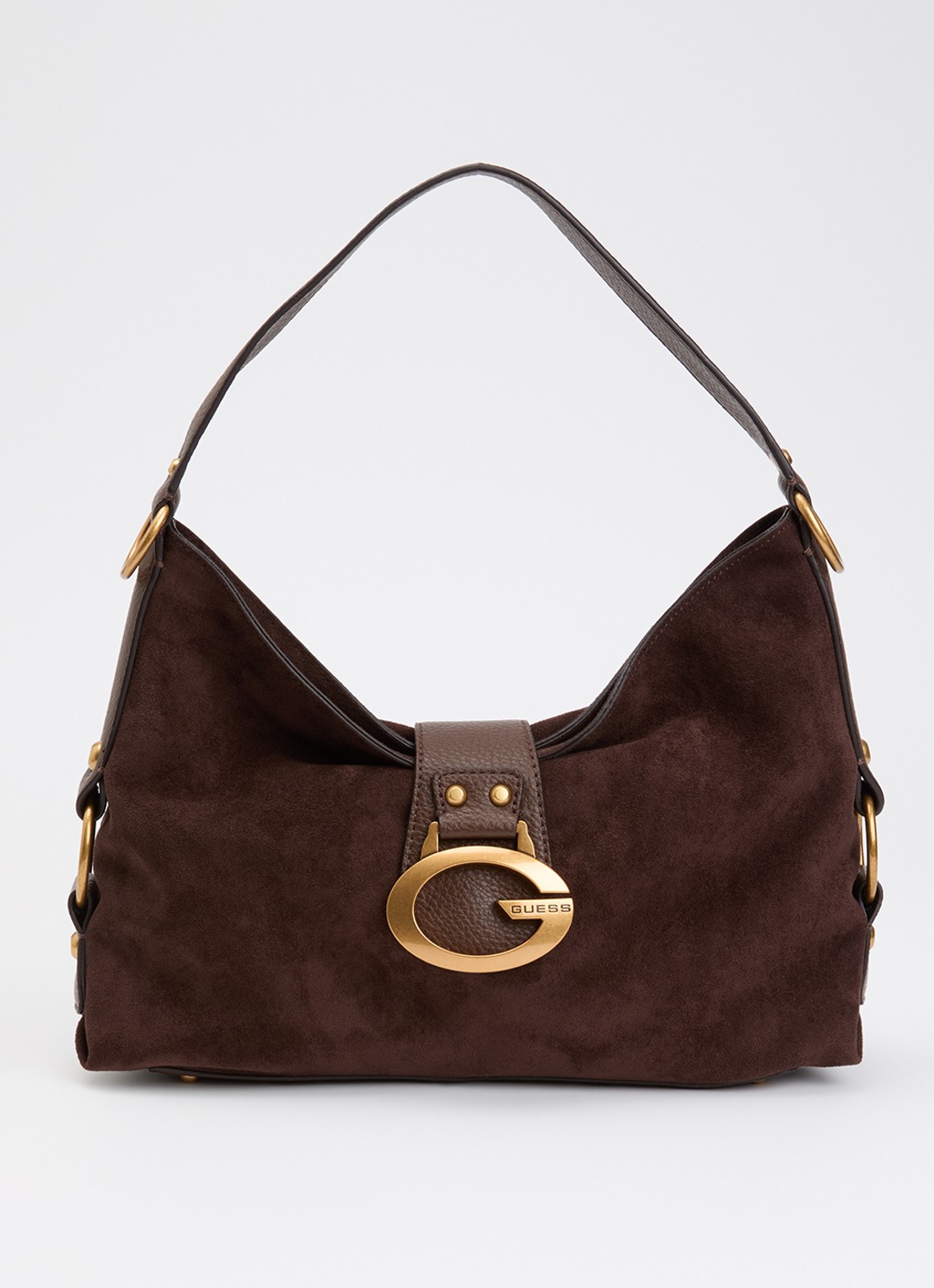 GUESS Camden schoudertas met logo - voorkant 4 chocoladebruin