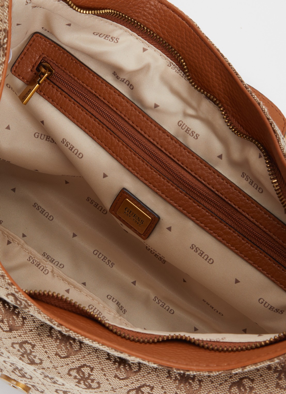 GUESS Camden schoudertas met logoprint - detail beige