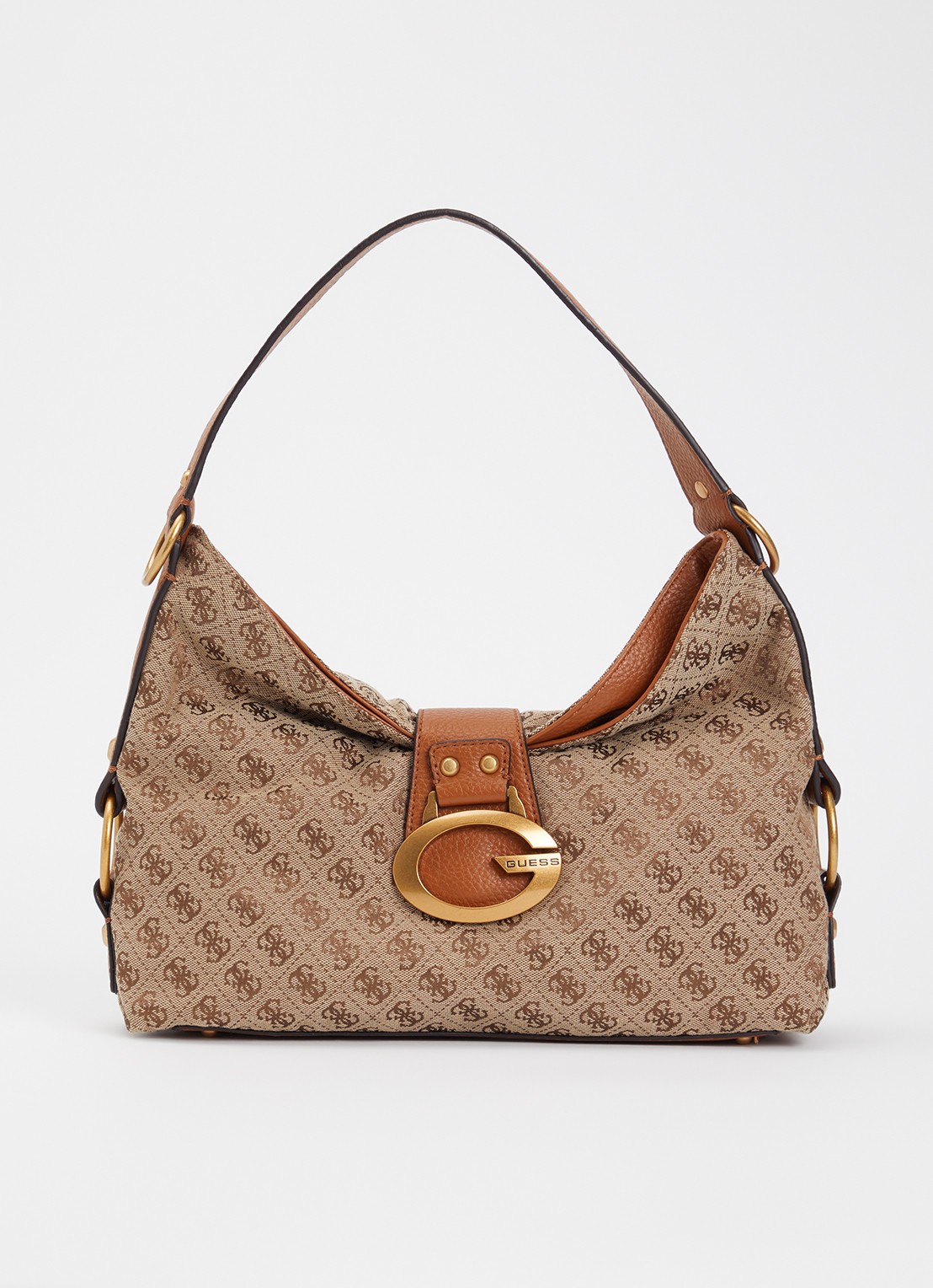 GUESS Camden schoudertas met logoprint - voorkant 5 beige