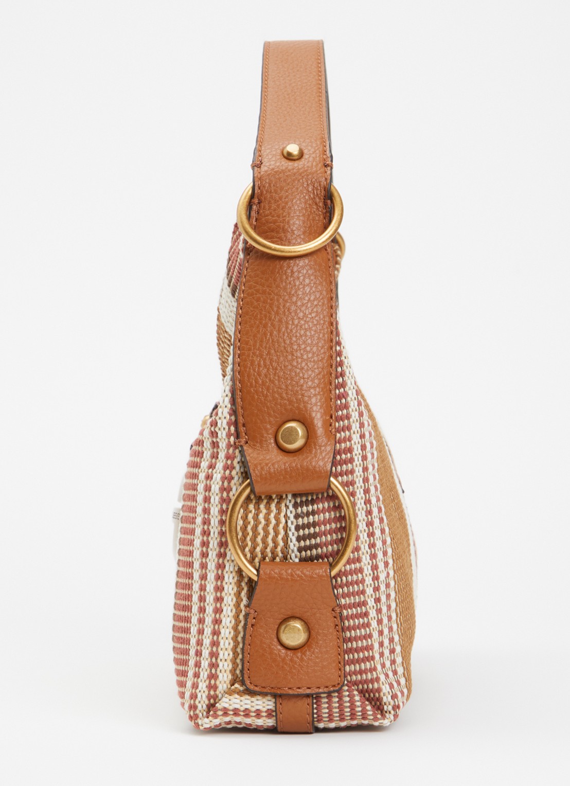 GUESS Camden schoudertas met streepprint en logo - detail 3 cognac