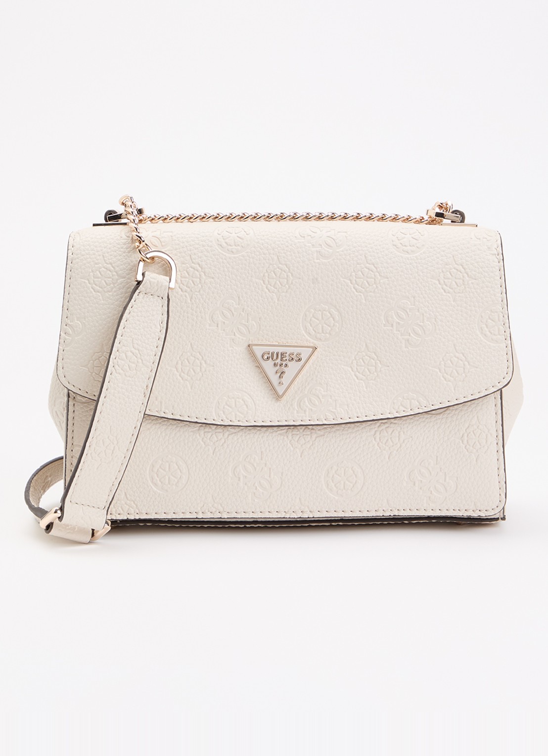 GUESS Cresidia II schoudertas met logoprint - voorkant 5 gebroken wit