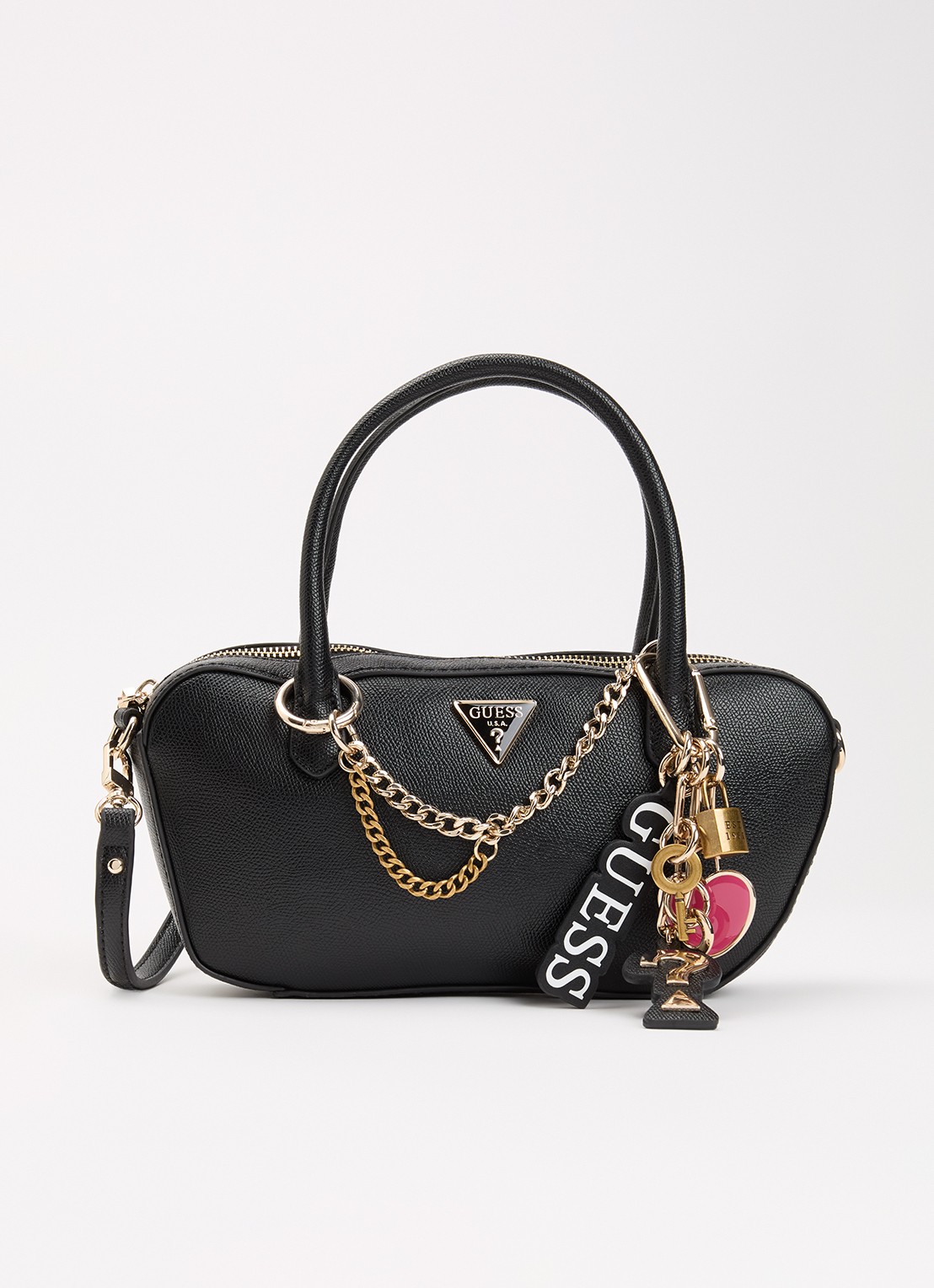 GUESS Davina Charms handtas met afneembare schouderriem - voorkant 5 zwart