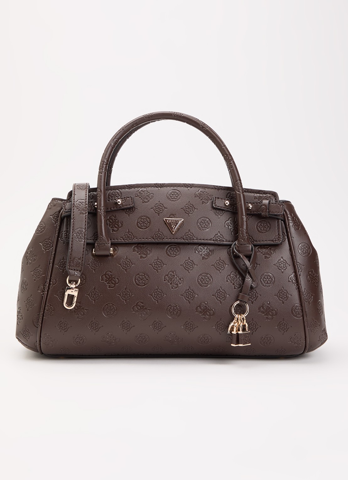 GUESS Diana handtas met logoprint en afneembare schouderriem - voorkant 4 chocoladebruin