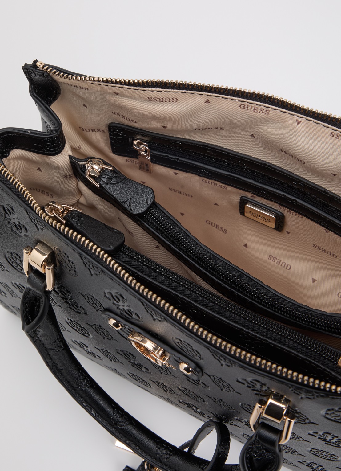 GUESS Dita Logo handtas met logoprint en afneembare schouderriem  - detail 5 zwart