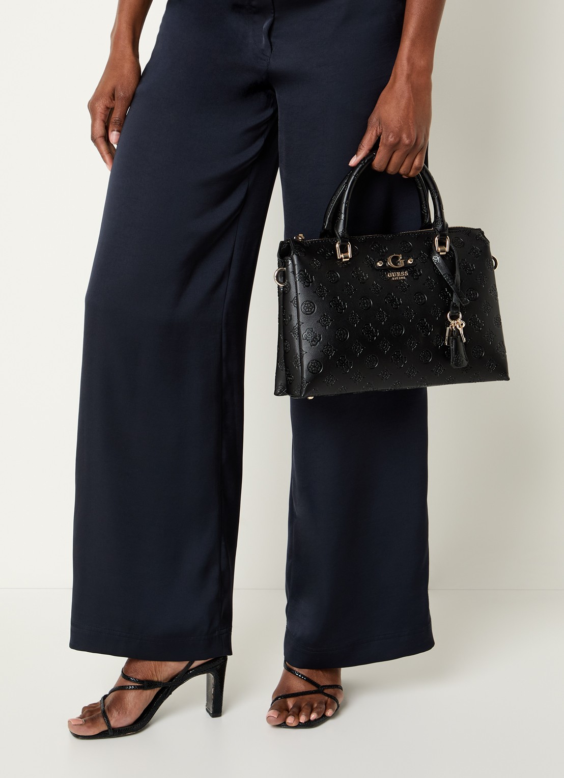 GUESS Dita Logo handtas met logoprint en afneembare schouderriem  - voorkant 3 zwart