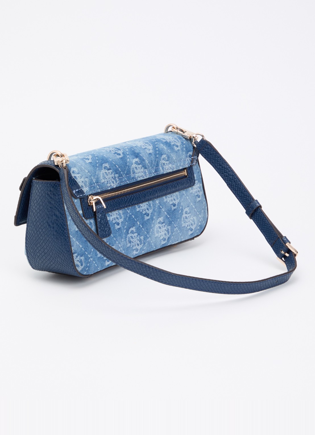 GUESS Dovie schoudertas van denim met logo print  - achterkant 4 indigo