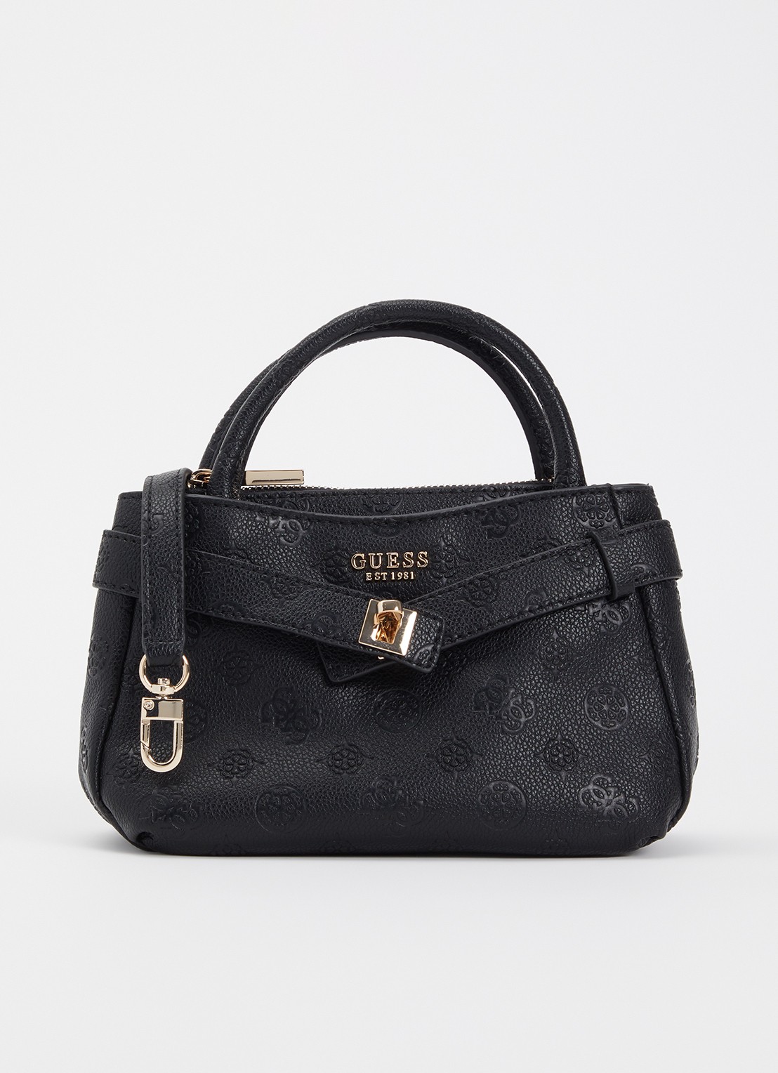 GUESS Ella handtas met logoprint en afneembare schouderriem - voorkant 5 zwart
