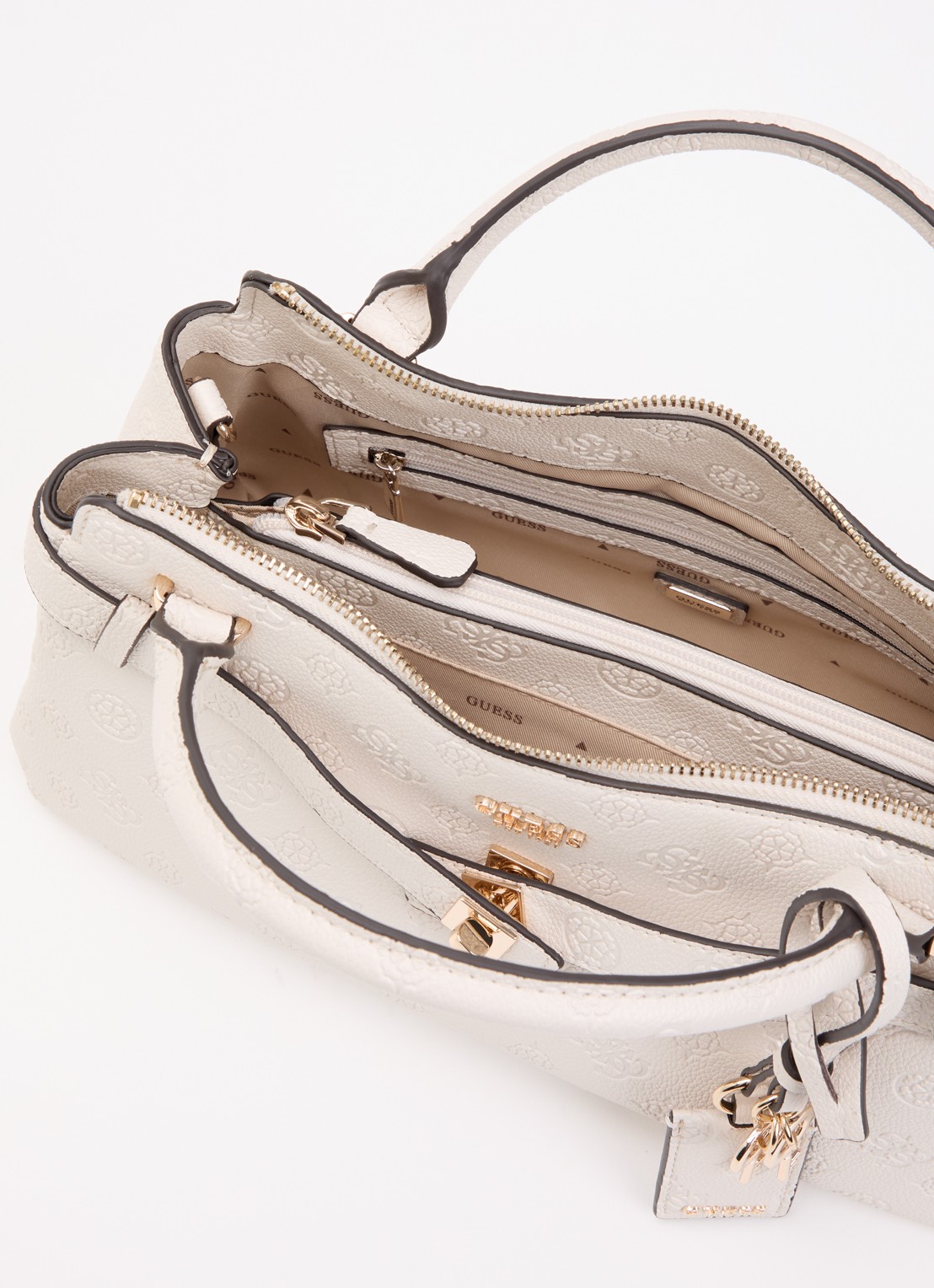 GUESS Ella handtas met logoprint en afneembare schouderriem - detail 3 creme