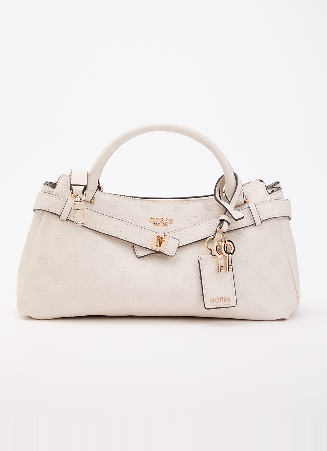 GUESS Ella handtas met logoprint en afneembare schouderriem - voorkant 2 creme