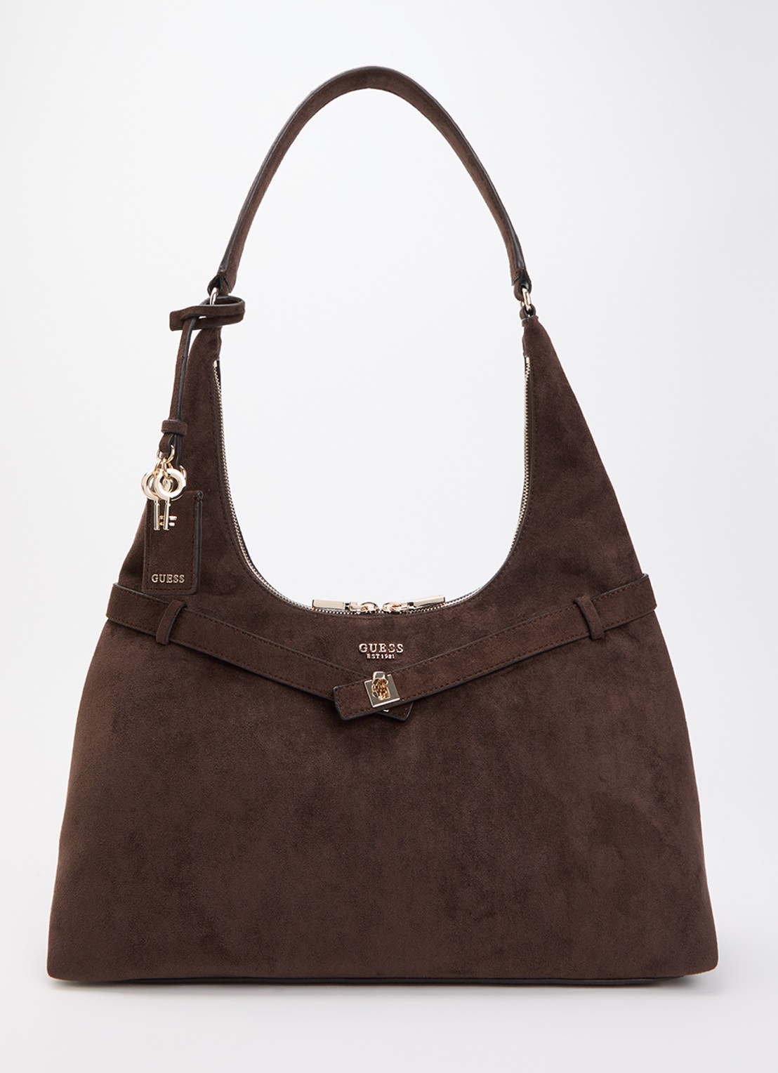 GUESS Ella schoudertas met logo en tasbedel - voorkant donkerbruin