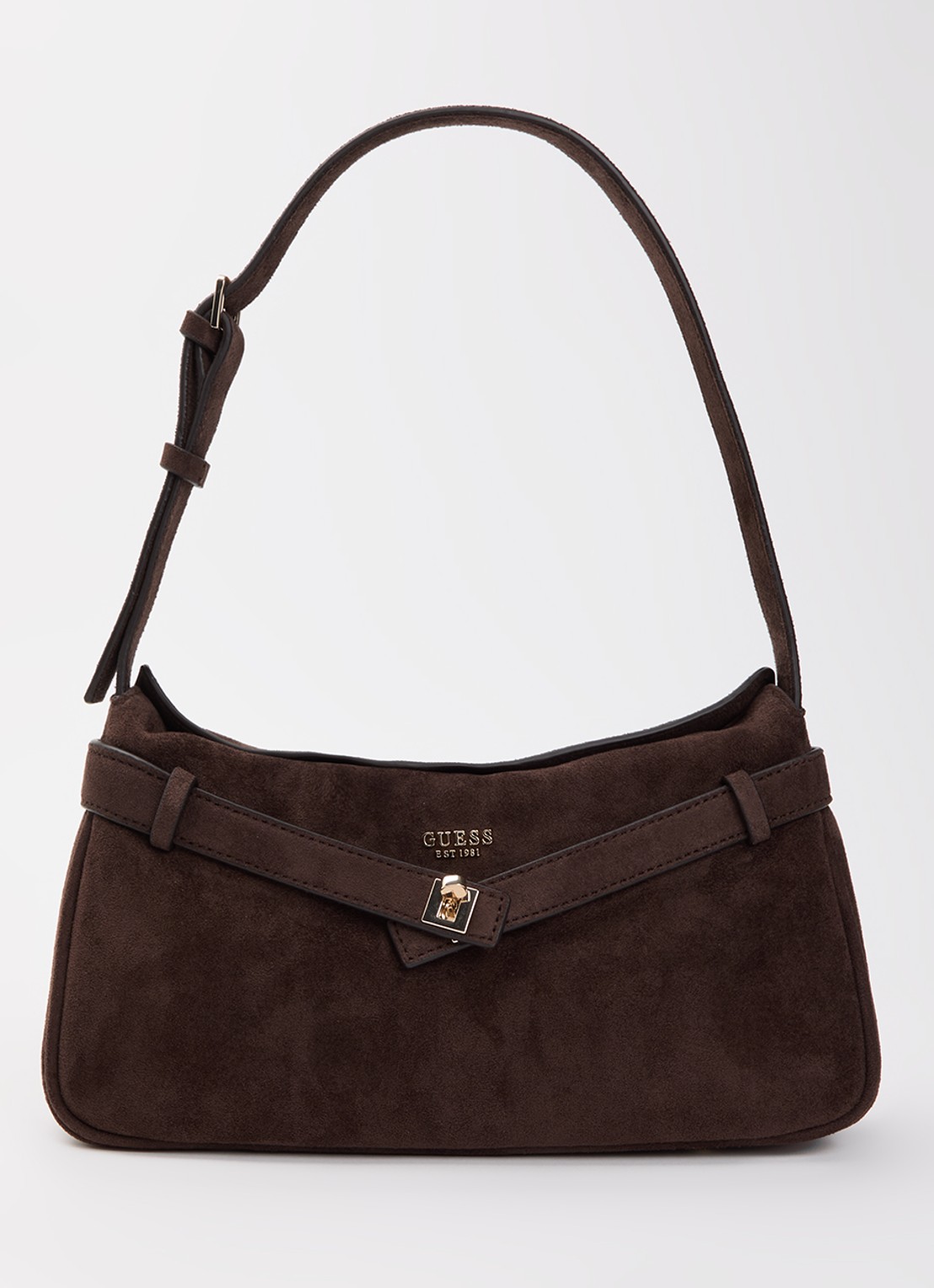 GUESS Ella schoudertas met logo en verstelbare schouderriem - voorkant 4 donkerbruin