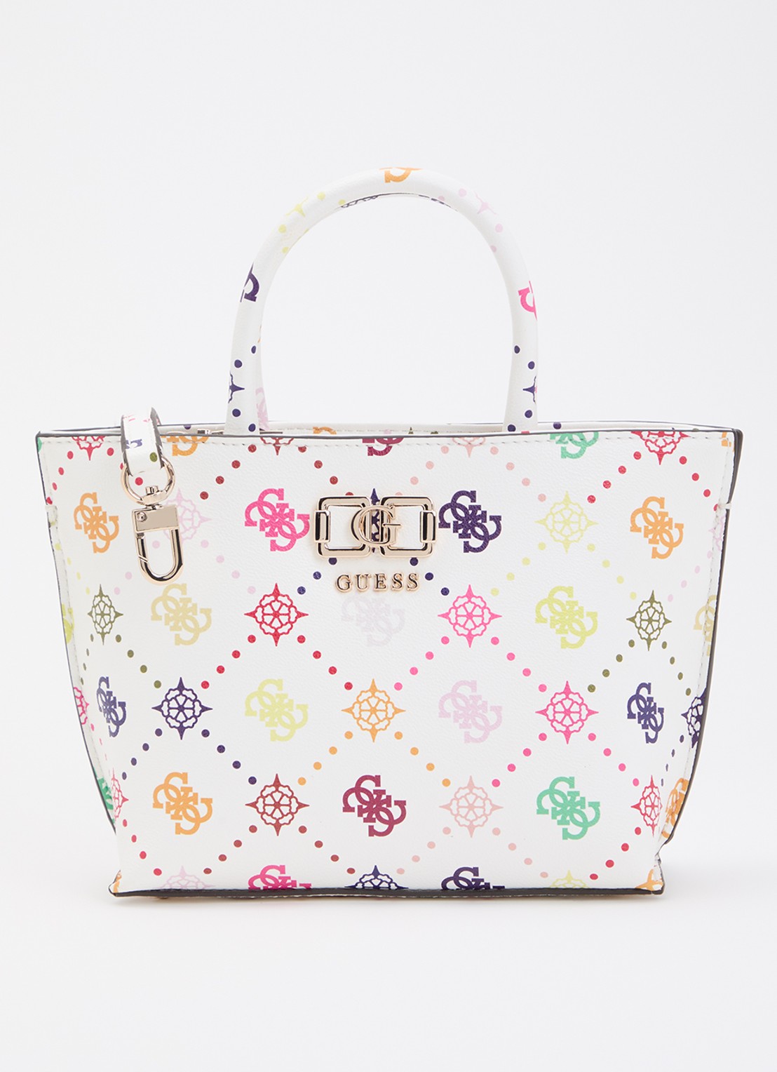 GUESS Emelie Mini handtas met logoprint en afneembare schouderriem - voorkant 5 wit