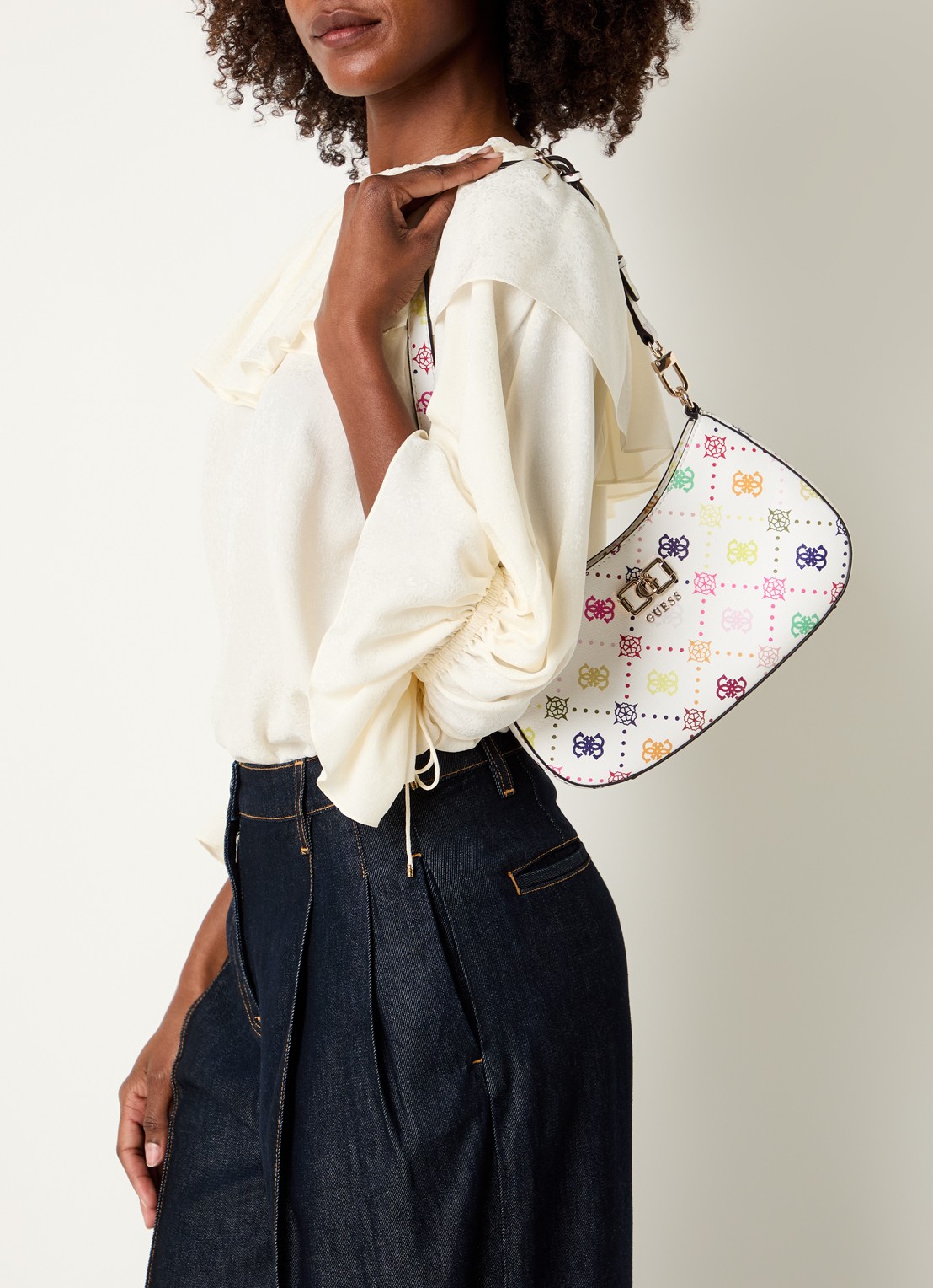 GUESS Emelie schoudertas met logoprint - voorkant 6 wit