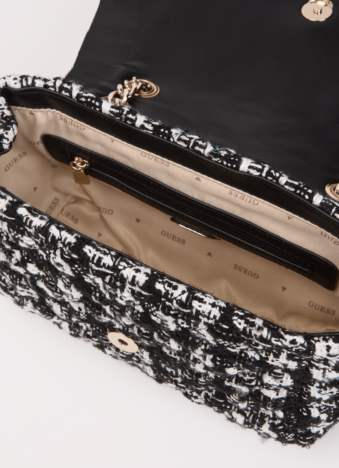 GUESS Everlee schoudertas met tweed-look - detail 5 zwart