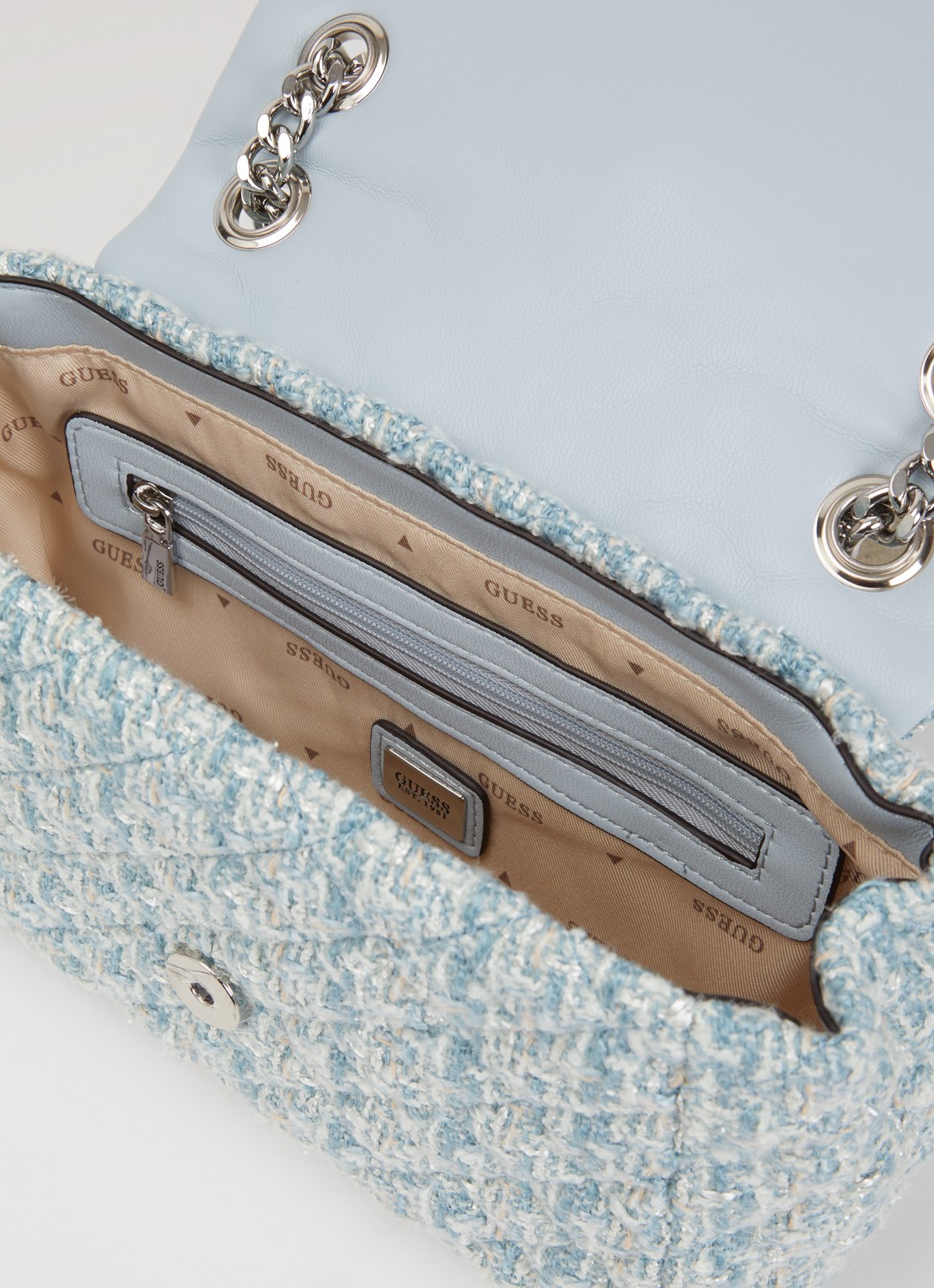 GUESS Everlee schoudertas met tweed-look - detail 5 blauw