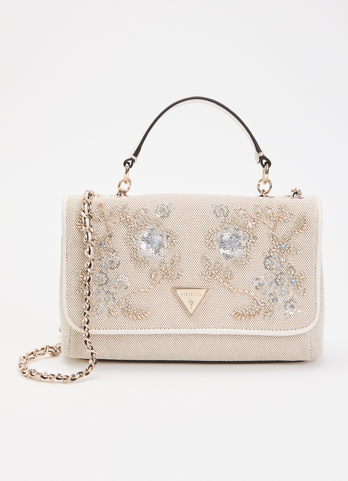 GUESS Giully II crossbodytas met pailletten - voorkant 2 beige