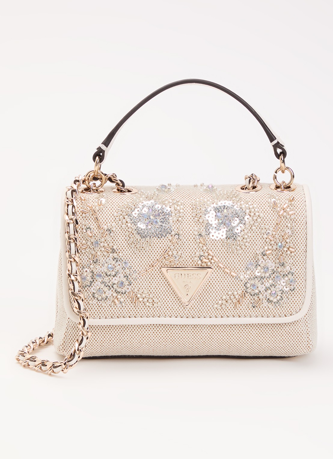 GUESS Giully II Mini crossbodytas met pailletten  - voorkant 5 beige