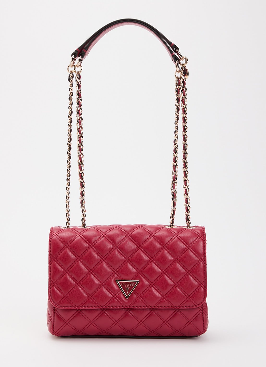 GUESS Giully II schoudertas met quilt patroon en verstelbare schouderriem - voorkant 4 kersenrood