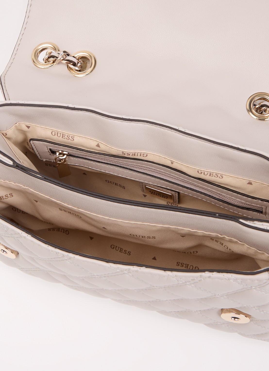 GUESS Guilly ll schoudertas met verstelbare schouderriem  - detail creme